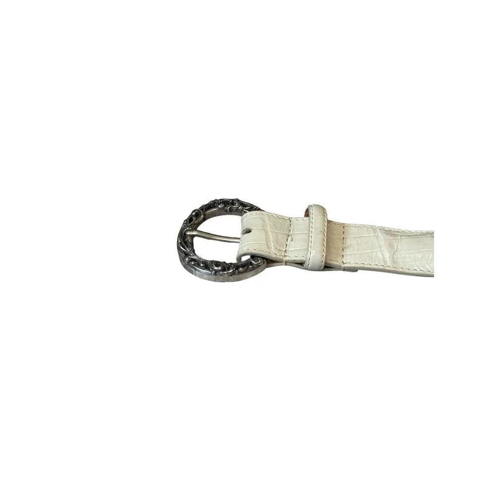 Brighton White‎ Croc Embossed Leather Link Belt Silver Ornate Buckle Size 34